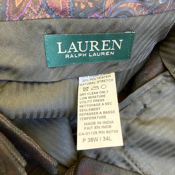 L-Ralph Lauren Mens Wool Blend Burgundy Plaid Flat Front Dress Pants Slim Fit - Picture 6 of 16